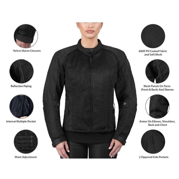 Viking Cycle Ironborn Armored Motorcycle Riding Biker Black Jacket for Women - Picture 13 of 13